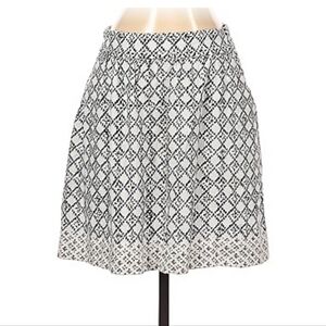 LOFT Linen Blend Circle Skirt Small Navy Ivory Geo Print Pull On Pockets Preppy